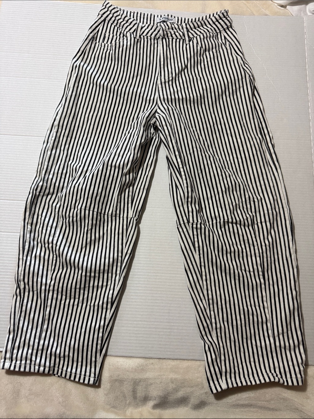Railroad Striped Barrel-leg Pants in Black & White Size M 195